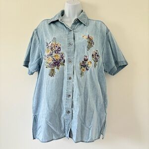 Floral Embroidered Denim Shirt